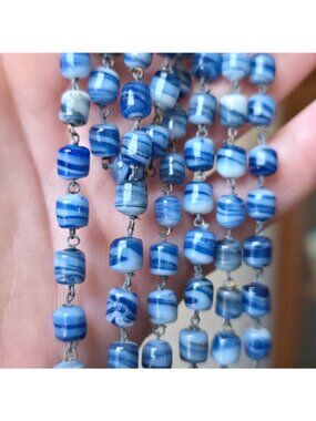 Vintage Art Glass Flapper Opera Length Beaded Necklace Blue Ombre